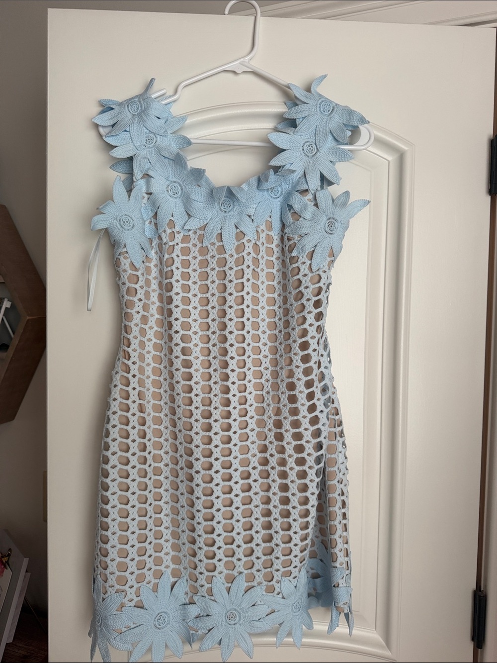 Light Blue Floral Crochet Mini Dress